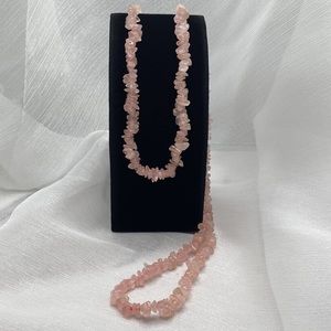 Rose quartz, 36 inch eternity, chip stone necklace. Different pink tones